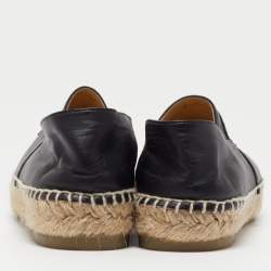 Chanel Black Leather CC Cap Toe Espadrille Flats Size 39