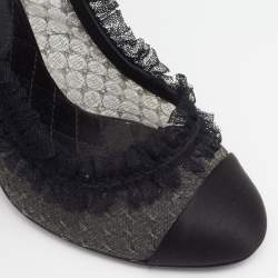 Pre Owned Chanel Black Lace and Satin CC Round Toe Pumps Size 37