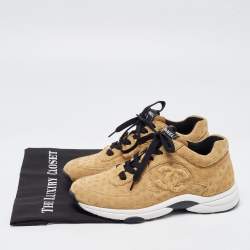 Pre Owned Chanel Brown Nubuck CC Logomania Low Top Sneakers Size 39.5