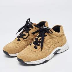 Pre Owned Chanel Brown Nubuck CC Logomania Low Top Sneakers Size 39.5