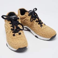 Pre Owned Chanel Brown Nubuck CC Logomania Low Top Sneakers Size 39.5