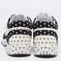 Pre Owned Chanel Black/White Suede CC Low Top Sneakers Size 39.5