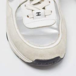 Pre Owned Chanel Grey/White Suede and Leather CC Low Top Sneakers Size 39.5