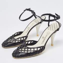 Chanel Black Leather CC Ankle Strap Pumps Size 39.5