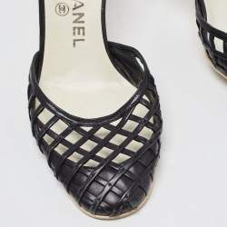 Chanel Black Leather CC Ankle Strap Pumps Size 39.5