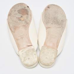 Chanel Cream Leather CC Faux Pearl Strappy Flat Slides Size 36.5
