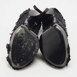 Pre Owned Chanel Black Fabric Organza Camellia CC Flower Platform Pump Size 40