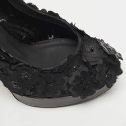 Pre Owned Chanel Black Fabric Organza Camellia CC Flower Platform Pump Size 40