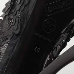 Pre Owned Chanel Black Fabric Organza Camellia CC Flower Platform Pump Size 40