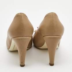 Pre Owned Chanel Beige Leather CC Camellia Pumps Size 37.5