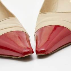 Pre Owned Chanel Beige/Red Patent and Leather Pointed Toe Pumps Size  38.5