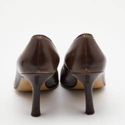 Chanel Brown Leather Pointed Cap Toe Pumps Size 38.5