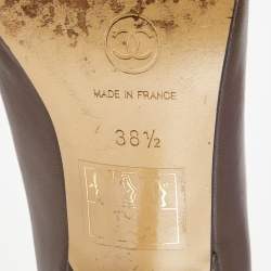 Chanel Brown Leather Pointed Cap Toe Pumps Size 38.5