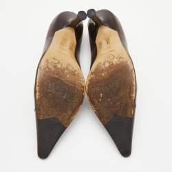 Chanel Brown Leather Pointed Cap Toe Pumps Size 38.5