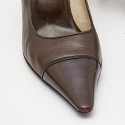 Chanel Brown Leather Pointed Cap Toe Pumps Size 38.5