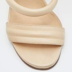 Chanel Beige Quilted Leather Bracelet Ankle Strap Wedge Sandals Size 36