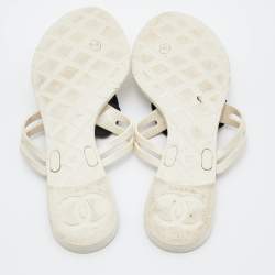 Chanel Cream/Black Jelly Camellia Thong Sandals Size 37