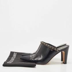 Pre Owned Chanel Black Leather  CC Logo Mules Size 39 