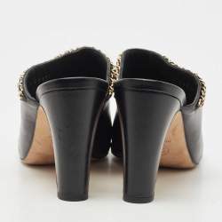 Pre Owned Chanel Black Leather  CC Logo Mules Size 39 