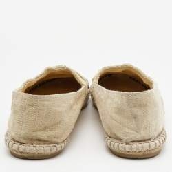 Chanel Cream/Black Canvas CC Espadrille Flats Size 39