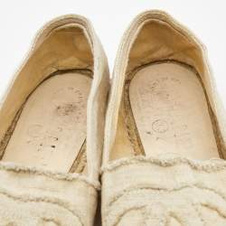 Chanel Cream/Black Canvas CC Espadrille Flats Size 39