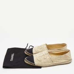Chanel Cream/Black Canvas CC Espadrille Flats Size 39