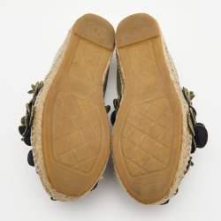 Pre Owned Chanel Green Canvas Camelia Espadrille Flats Size 37