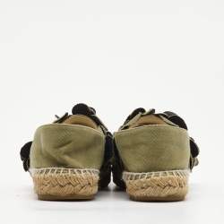 Pre Owned Chanel Green Canvas Camelia Espadrille Flats Size 37