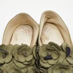 Pre Owned Chanel Green Canvas Camelia Espadrille Flats Size 37