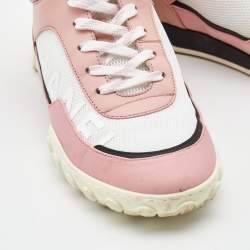 Pre Owned Chanel Pink/White Fabric and Mesh CC High Top Sneakers Size 37.5