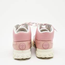 Pre Owned Chanel Pink/White Fabric and Mesh CC High Top Sneakers Size 37.5
