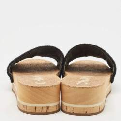 Chanel Black Tweed CC Platform Slide Sandals Size 37