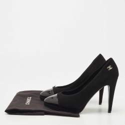 Pre Owned Chanel Black Suede and Patent Leather CC Platform Pumps Size 39