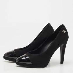 Pre Owned Chanel Black Suede and Patent Leather CC Platform Pumps Size 39