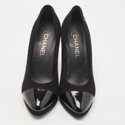 Pre Owned Chanel Black Suede and Patent Leather CC Platform Pumps Size 39