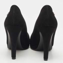 Pre Owned Chanel Black Suede and Patent Leather CC Platform Pumps Size 39