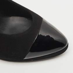 Pre Owned Chanel Black Suede and Patent Leather CC Platform Pumps Size 39