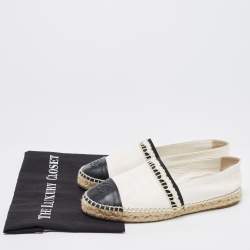 Pre Owned Chanel Off White/Black Leather CC Espadrille Flats Size 39