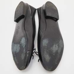 Pre Owned Chanel Black Leather and Patent CC Cap Toe Bow Ballet Flats Size 39