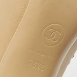 Pre Owned Chanel Beige/Black Leather and Patent Cap Toe Chain Trim CC Pumps Size 36.5