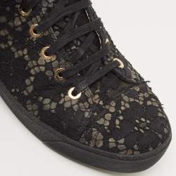 Pre Owned Chanel Black Lace CC High Top Sneakers Size 38