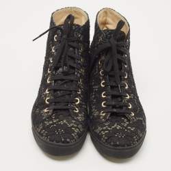 Pre Owned Chanel Black Lace CC High Top Sneakers Size 38
