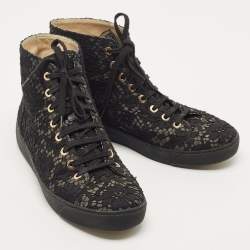 Pre Owned Chanel Black Lace CC High Top Sneakers Size 38