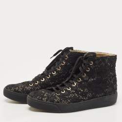 Pre Owned Chanel Black Lace CC High Top Sneakers Size 38