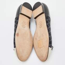 Pre Owned Chanel Black/Cream Quilted Canvas and Leather Bow Ballet Flats Size 39.5