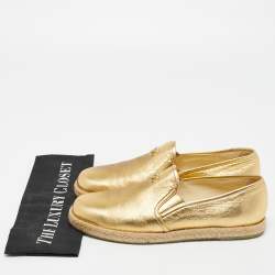 Pre Owned Chanel Metallic Gold Leather CC Slip On Espadrilles Flats Size 39.5
