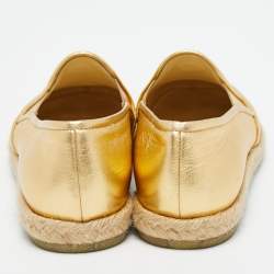 Pre Owned Chanel Metallic Gold Leather CC Slip On Espadrilles Flats Size 39.5