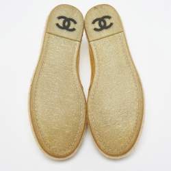 Pre Owned Chanel Metallic Gold Leather CC Slip On Espadrilles Flats Size 39.5