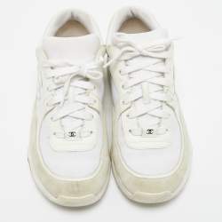 Chanel Grey/White Suede and Fabric CC  Low Top Sneakers Size 38.5