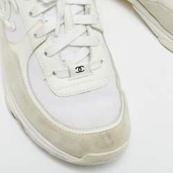 Chanel Grey/White Suede and Fabric CC  Low Top Sneakers Size 38.5